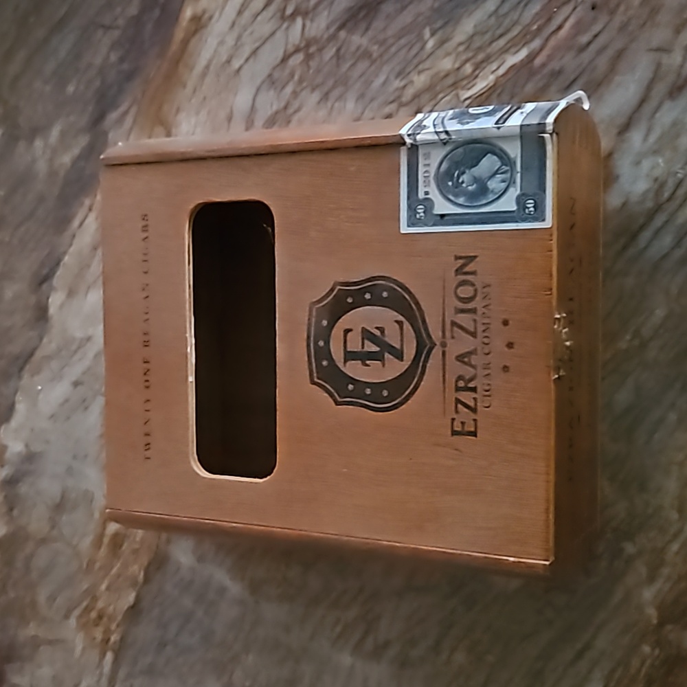 Ezra Zion empty wooden cigar box